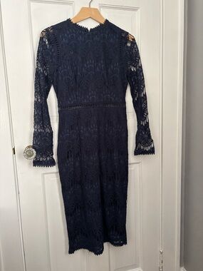 Love By Design Navy Lace Long Sleeve Midi Dress